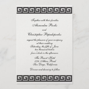 Greek Key On Metallic Ice Wedding Invitation