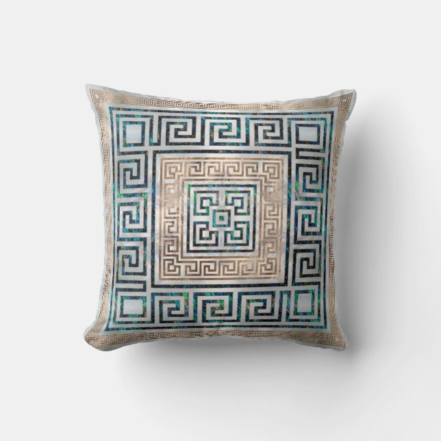Greek Key Ornament -Abalone and gold Cushion (Front)