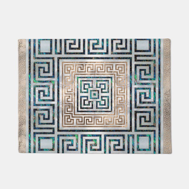 Greek Key Ornament -Abalone and gold Doormat (Front)