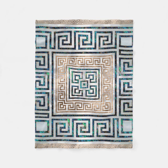Greek Key Ornament -Abalone and gold Fleece Blanket (Front)