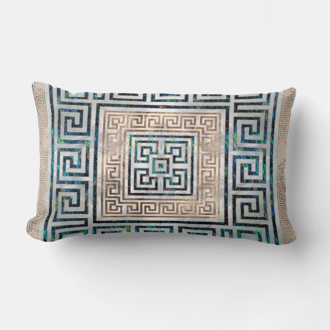 Greek Key Ornament -Abalone and gold Lumbar Cushion (Front)
