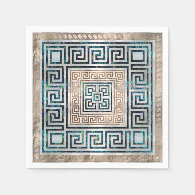 Greek Key Ornament -Abalone and gold Napkin (Front)