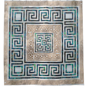 Greek Key Ornament -Abalone and gold Shower Curtain