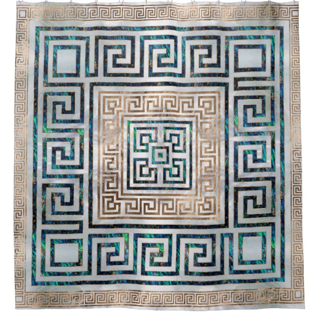 Greek Key Ornament -Abalone and gold Shower Curtain (Front)