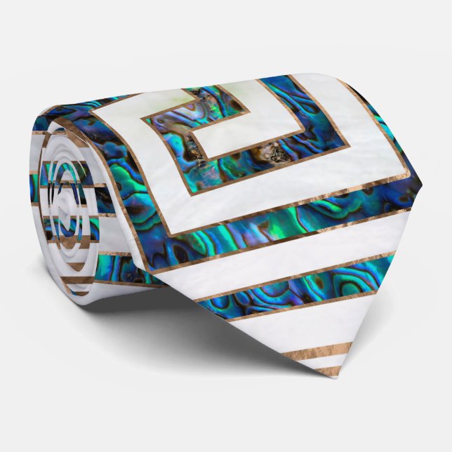 Greek Key Ornament -Abalone and gold Tie (Rolled)