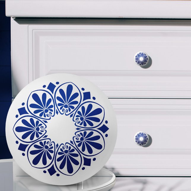 Greek Key Ornament - Blue and white Ceramic Knob (Creator Uploaded)