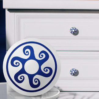 Greek Key Ornament - Blue and white Ceramic Knob