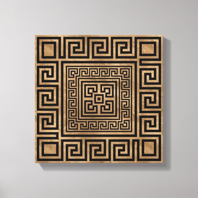 Greek Key Ornament - Greek Meander -Black on gold Canvas Print (Front)