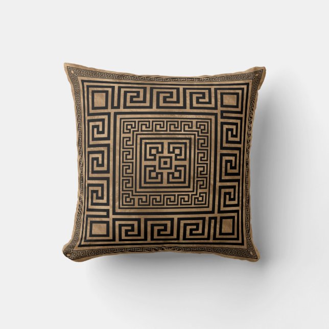 Greek Key Ornament - Greek Meander -Black on gold Cushion (Front)