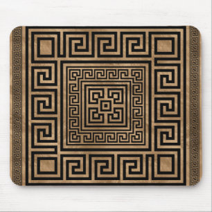 Greek Key Ornament - Greek Meander -Black on gold Mouse Mat