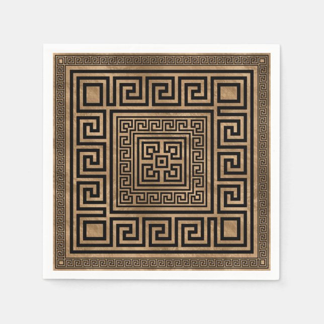 Greek Key Ornament - Greek Meander -Black on gold Napkin (Front)