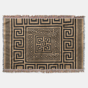Greek Key Ornament - Greek Meander -Black on gold Throw Blanket