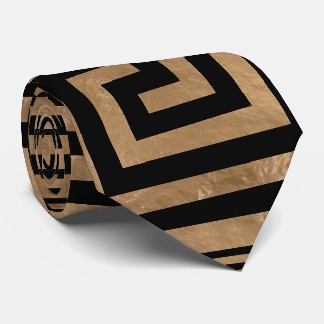 Greek Key Ornament - Greek Meander -Black on gold Tie (Rolled)