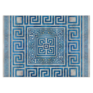 Greek Key Ornament - Greek Meander - Blue Marble Cutting Board