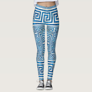 Greek Key Ornament - Greek Meander - Blue Marble Leggings