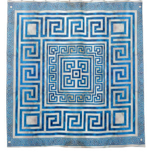 Greek Key Ornament - Greek Meander - Blue Marble Shower Curtain