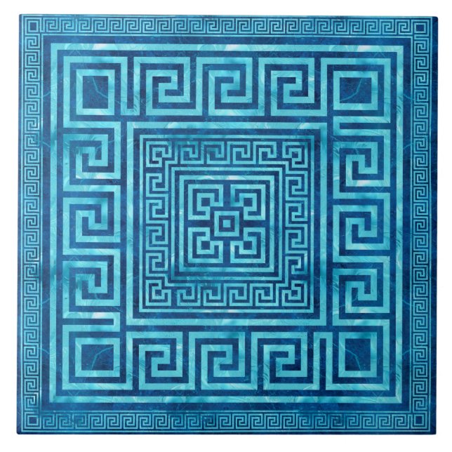 Greek Key Ornament - Greek Meander - Blue Marble Tile (Front)