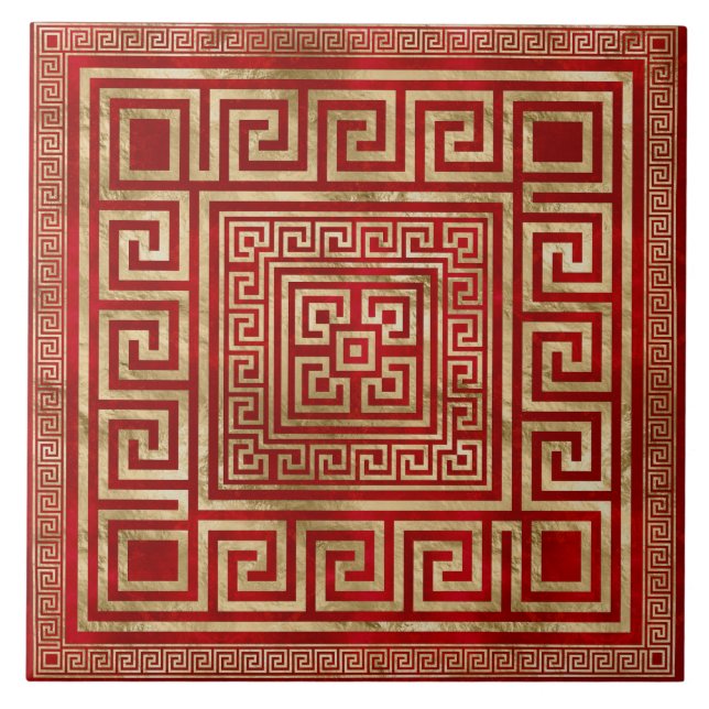 Greek Key Ornament - Greek Meander - Deep Red Tile (Front)