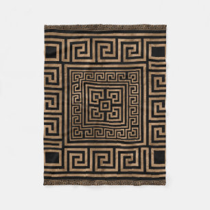Greek Key Ornament - Greek Meander -Gold on Black Fleece Blanket