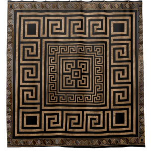 Greek Key Ornament - Greek Meander -Gold on Black Shower Curtain