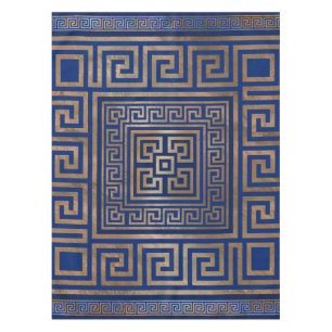 Greek Key Ornament - Greek Meander -gold on blue Tablecloth