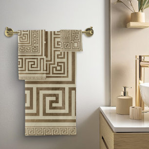 Greek Key Ornament - Greek Meander - Pastel Gold Bath Towel Set