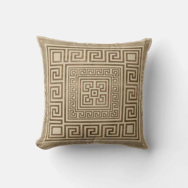 Greek Key Ornament - Greek Meander - Pastel Gold Cushion (Front)