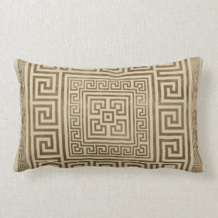 Greek Key Ornament - Greek Meander - Pastel Gold Lumbar Cushion