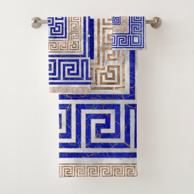 Greek Key Ornament - Lapis Lazuli and Gold Bath Towel Set (Insitu)