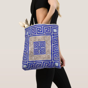 Greek Key Ornament - Lapis Lazuli and Gold Tote Bag