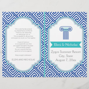 Greek key pattern and blue column wedding program