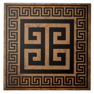 Greek Key Pattern Black Design Ceramic Tile