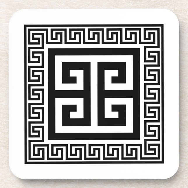 Greek Key Pattern Black Design Coaster (Front)