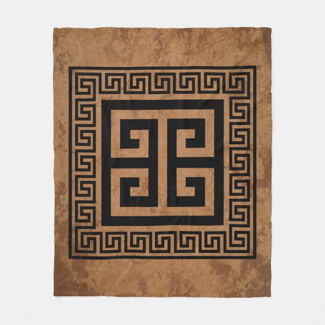 Greek Key Pattern Black Design Fleece Blanket (Front)