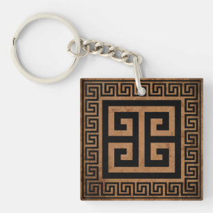 Greek Key Pattern Black Design Key Ring