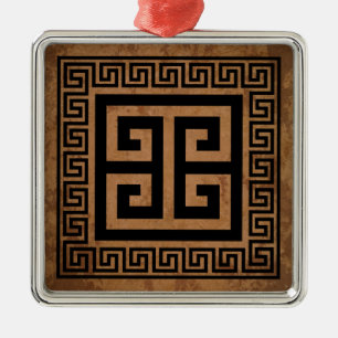 Greek Key Pattern Black Design Metal Ornament