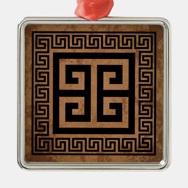 Greek Key Pattern Black Design Metal Ornament (Front)