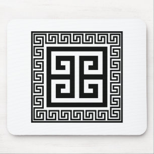 Greek Key Pattern Black Design Mouse Mat