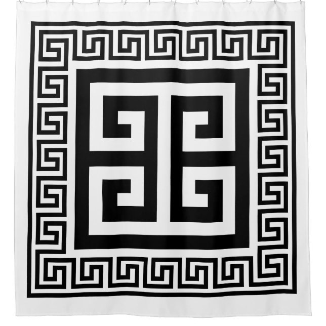 Greek Key Pattern Black Design Shower Curtain (Front)