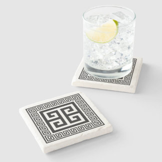 Greek Key Pattern Black Design Stone Coaster
