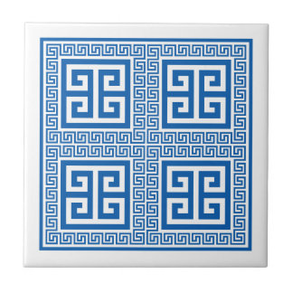 Greek Key Pattern Blue And White Ceramic Tile