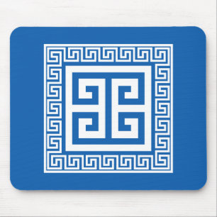 Greek Key Pattern Blue And White Design Mouse Mat