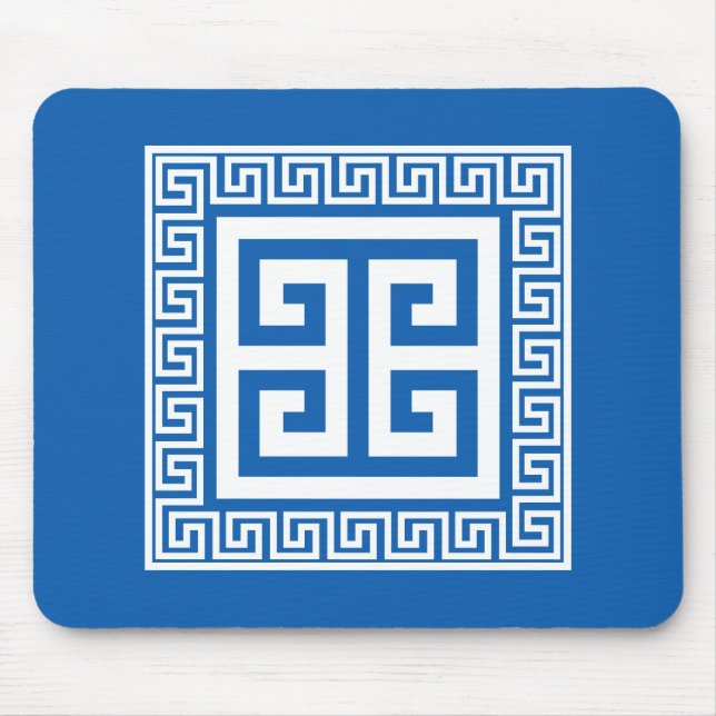 Greek Key Pattern Blue And White Design Mouse Mat (Front)