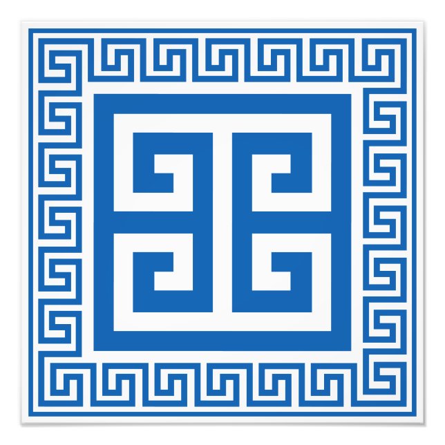 Greek Key Pattern Blue And White Design Photo Print (Front)
