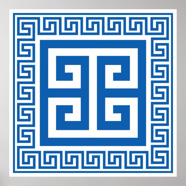 Greek Key Pattern Blue And White Design Poster (Front)