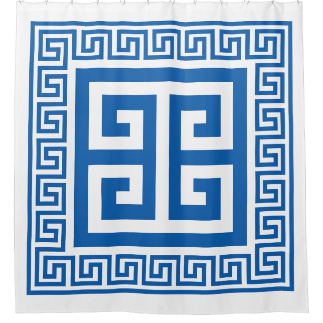 Greek Key Pattern Blue And White Design Shower Curtain (Front)