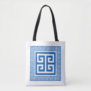 Greek Key Pattern Blue And White Design Tote Bag