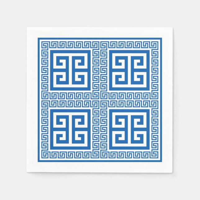 Greek Key Pattern Blue And White Paper Napkins (Front)