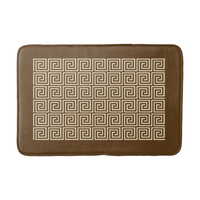 Greek Key Pattern, Chocolate Brown and Tan Bath Mat (Front)