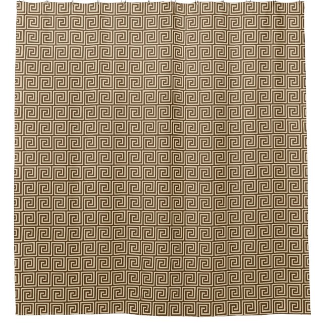 Greek Key Pattern, Chocolate Brown and Tan Shower Curtain (Front)